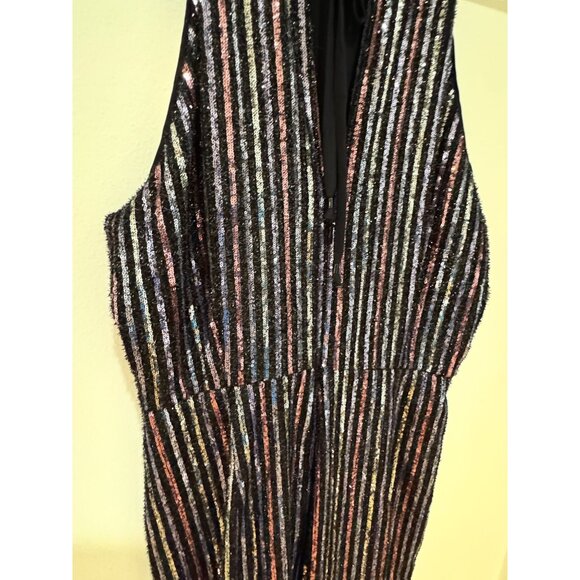 Maeve By Anthropologie Black Multi-Color Sequin Striped Halter Jumpsuit Size 12P - Picture 4 of 10
